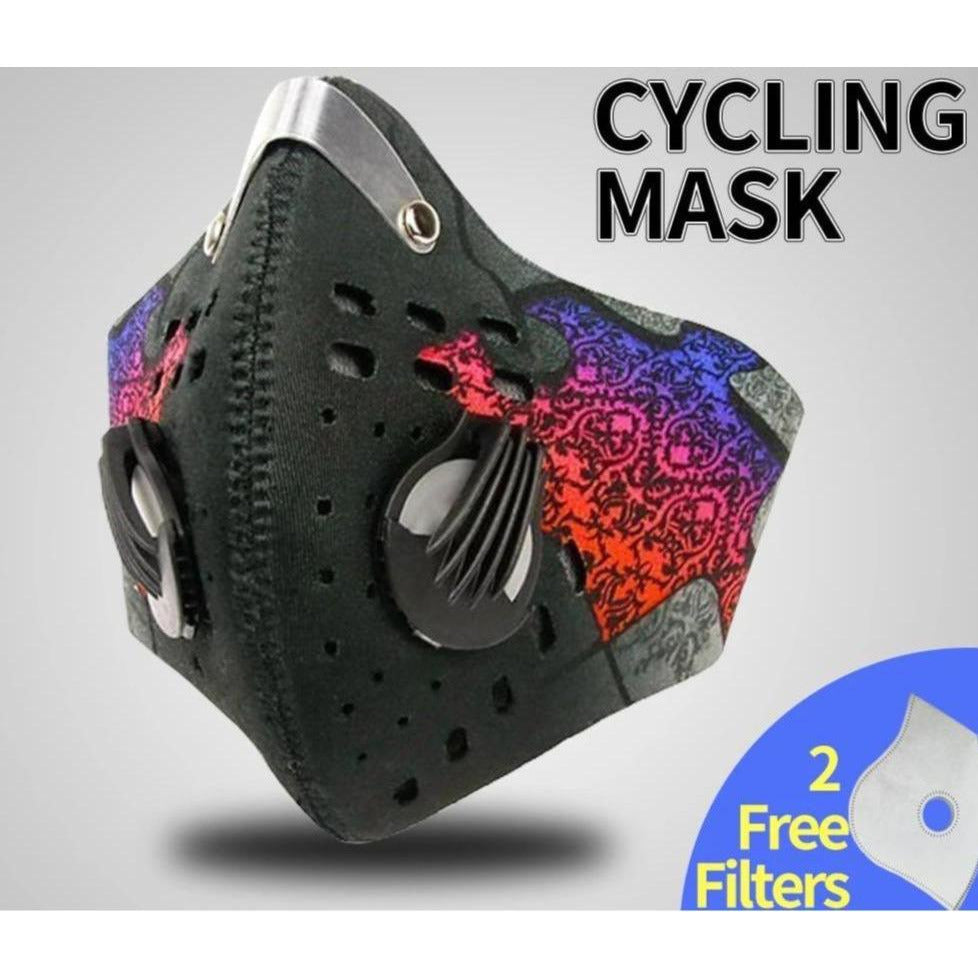 Respirator Cycling Mask with Carbon N99 Filters, Washable Neoprene, Patterns - Mass-Qu